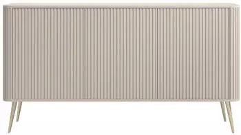Selsey Ovarlo Sideboard 3-t&uuml;rig 6 F&auml;cher geriffelte Fronten Metallbeine Greige 163cm (Ovarlo)