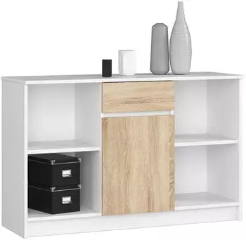 Akord Furniture Factory B17 Anrichte 1 Schublade 1 Tür Weiß/Sonoma-Eiche 120x40x77cm (B17)