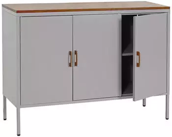 Mendler HWC-L84 Sideboard 3 Metallt&uuml;ren, Melamin beschichtet, 90x120x40cm, Grau (HWC-L84)
