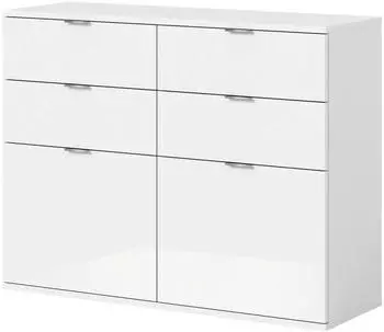 Inn.Furn SystemX Kommode Wei&szlig; Hochglanz 4 Schubladen 110x85x37cm