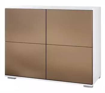 Vladon Rova V3 Kommode 4 Push-to-Open T&uuml;ren Wei&szlig; matt/Bronze Optik 92,5x75,5x35cm (50028954)