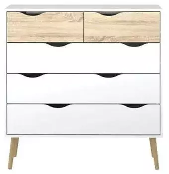 ebuy24 Napoli Kommode 5 Schubladen, Wei&szlig;/Eiche (07-75456-49ak)