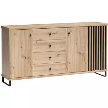 Beautysofa CAYA Kommode 4 Schubladen, 3 Drehtüren, Soft-Close, Metallbeine, 183x85x41cm (C-20)