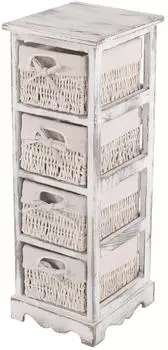 MCW Kommode T28-4 4 Korbschubladen Shabby-Look 74x25x28cm Wei&szlig; (T28-4)