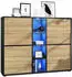 Vladon Cuba V3 Highboard 12 Fächer RGB LED Schwarz matt/Eiche Natur 130,5x105,5x35,5cm (50009208)