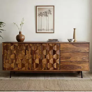 Finebuy Sideboard Sheesham Massivholz 175cm 2 T&uuml;ren 3 Schubladen Industrial (FB111019)