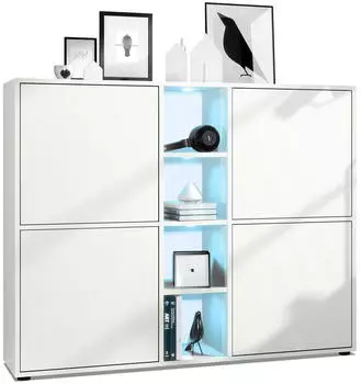 Vladon Cuba V3 Highboard 12 F&auml;cher RGB LED Wei&szlig; matt 130,5x105,5x35,5cm (50009253)