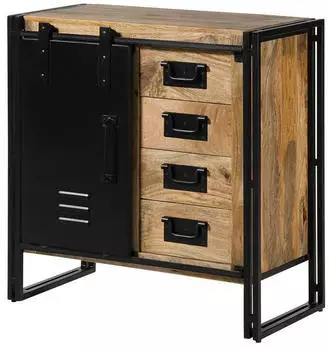 Massivmoebel24 Blackburn Kommode Massivholz Mango 90x45x90cm natur lackiert / Metall schwarz (09-330-728-1008)