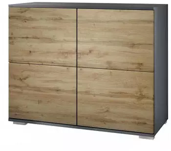 Vladon Rova V3 Kommode 4 Push-to-Open T&uuml;ren Anthrazit matt/Eiche Wotan 92,5x75,5x35cm (50028964)