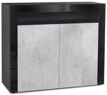 Vladon Valencia Sideboard 2 T&uuml;ren, 1 offenes Fach, Schwarz matt/Beton Oxid/Hochglanz (50008390)