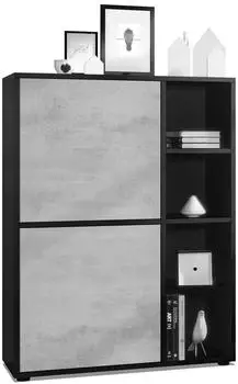 Vladon Cuba Highboard 2 T&uuml;ren, 4 offene F&auml;cher, Schwarz matt / Beton Oxid Optik (50009272)