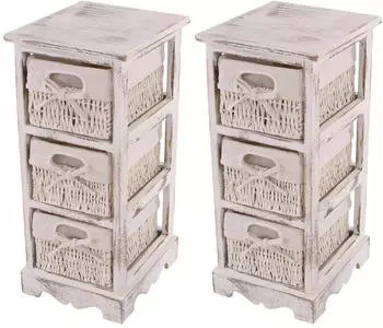 MCW Regal-K Kommode 2er-Set 3 Korbschubladen Shabby-Look wei&szlig; (Regal-K)