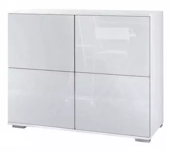 Vladon Rova V3 Kommode 4 Push-to-Open T&uuml;ren Wei&szlig; matt/Hochglanz (92,5x75,5x35cm)