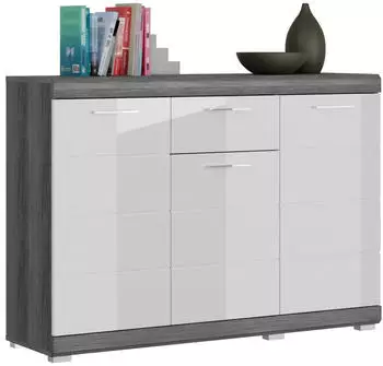 xonox.home Scout Kommode Wei&szlig; Hochglanz / Rauchsilber, 120x85x37cm (X06B2903)