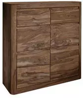 Massivmoebel24 Kommode, Dunkelbraun, Holz, Echtholz,Akazie, 3 F&auml;cher, 2 Schubladen,