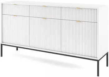 Masseno Stellare Sideboard 3 Schubladen 3 Türen 154x83x39cm Weiß (NOVA KOMODA KSZ154 CZARNY STELAŻ BIAŁY)