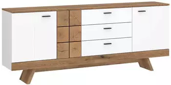 W&oacute;jcik Oreta Sideboard Alpinwei&szlig; Hochglanz, 2 T&uuml;ren, 3 Schubk&auml;sten, 184x79x40cm