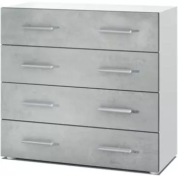 Vladon Pavos Kommode 4 Schubladen, Wei&szlig; matt/Beton Oxid Optik, 76x72x35cm