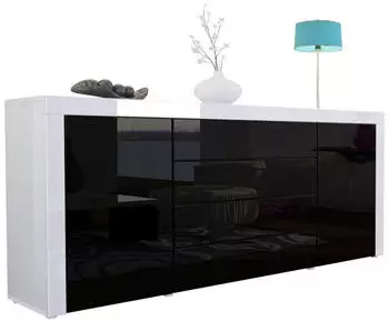 Vladon La Paz V1 Sideboard 2 T&uuml;ren 4 Schubladen Schwarz/Wei&szlig; Hochglanz (167x72x35cm)