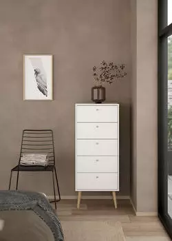 andas Bodo Highboard Wei&szlig;, 5 Schubladen, Holzwerkstoff, 50cm Breite