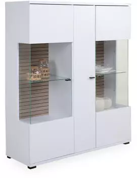 xonox.home Rovigo Highboard 3 T&uuml;ren, 115cm, Wei&szlig; matt / Nox Eiche Dekor (X3UE4T05)