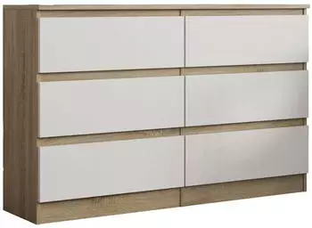 Masseno Allegra Kommode 6 Schubladen, Sonoma Eiche/Wei&szlig;, 120x77x33cm (ALANA 2 OAK SONOMA - WHITE)