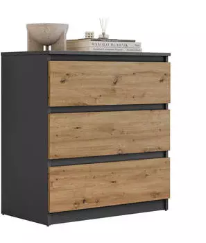 Lookway Kommode HANA M3 3 Schubladen, Artisan Eiche / Anthrazit, 70x75x40cm (800001543133)