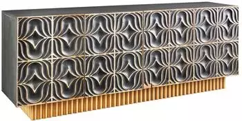 Riess-Ambiente Piazza San Marco Sideboard 180cm Mangoholz massiv Grau/Gold 3D-Ornamente (44319)