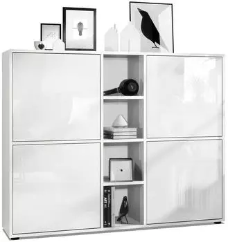 Vladon Cuba V3 Highboard 12 F&auml;cher Wei&szlig; matt/Wei&szlig; Hochglanz (50009201)