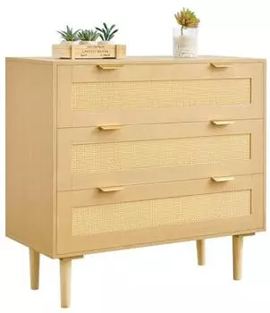VEVOR Rattankommode 3 Schubladen Metallgriffe Holzbeine 80x35x77cm