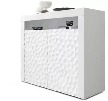 Vladon Valencia Sideboard 2 T&uuml;ren, 1 offenes Fach, Wei&szlig; Hochglanz 3D-Struktur (50003373)
