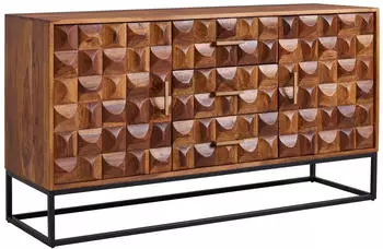 Finebuy Sideboard Sheesham Massivholz 145cm, 2 T&uuml;ren, 3 Schubladen, Metallrahmen Schwarz (FB78914)