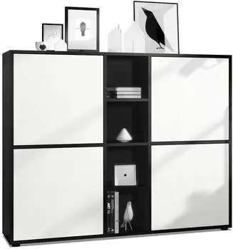 Vladon Cuba V3 Highboard 12 F&auml;cher Schwarz matt/Wei&szlig; matt 130,5x105,5x35,5cm (50009185)