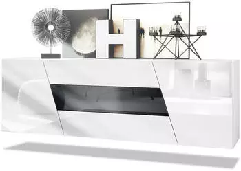 Vladon Houston Sideboard h&auml;ngend 2 T&uuml;ren 3 Schubladen Wei&szlig; matt/Wei&szlig; Hochglanz/Schwarz Hochglanz (50027463)