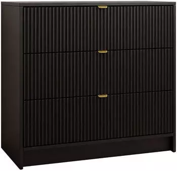 Mirjan24 Tireno Kommode 3 Schubladen geriffelte Fronten 80x75x40cm Schwarz (Tireno 3SZ)