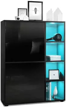 Vladon Cuba Highboard Schwarz matt / Schwarz Hochglanz mit RGB LED (50009318)