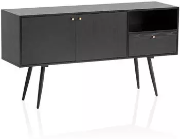 Finebuy Sideboard 140x75x40cm Schwarz Eiche-Dekor 2 T&uuml;ren Schublade (FB100035)