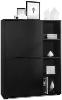 Vladon Highboard Cuba 2 T&uuml;ren, 4 offene F&auml;cher, Schwarz matt (50009284)