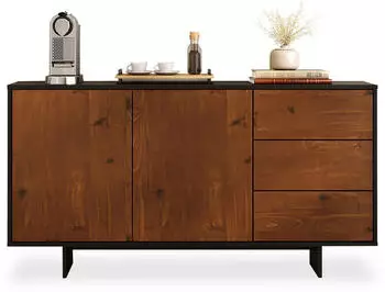 Idimex Sideboard ARTO 2 Türen, 3 Schubladen, 135cm, Schwarz/Kastanie (ARTO)