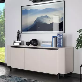 Forte Vodol Sideboard 3 T&uuml;ren, Holzwerkstoff, Sand/Schwarz, 205x78x45cm