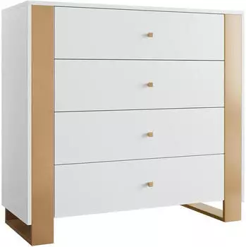 Mirjan24 Loutio 4SZ Kommode 4 Schubladen, Weiß/Gold, 100x40x94cm
