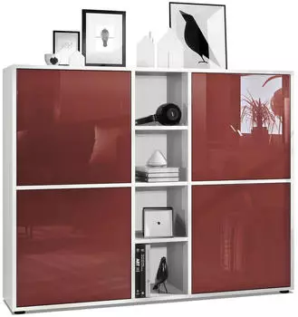 Vladon Cuba V3 Highboard 12 F&auml;cher Wei&szlig; Matt/Bordeaux Hochglanz (130,5x105,5x35,5cm)