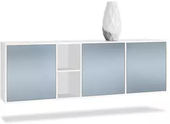 Vladon Cuba Sideboard 3 T&uuml;ren 2 offene F&auml;cher Wei&szlig; matt/Denim matt 182x53x35cm (50008745)