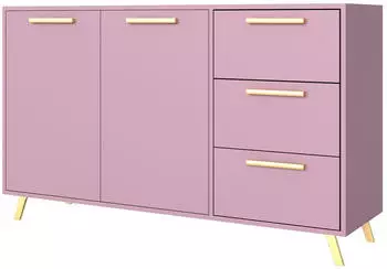 Mirjan24 Tytus II Highboard 2 Türen, 3 Schubladen, Pflaume/Gold