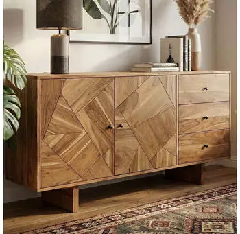 Finebuy Sideboard Akazienholz massiv 150cm, 2 Türen & 3 Schubladen (FB113645)