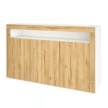 Vladon Valencia Sideboard 3 T&uuml;ren, 1 offenes Fach, Wei&szlig; matt/Eiche Natur, 155x92x40cm