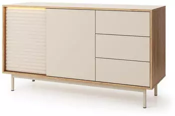 Beautysofa Terra Kommode 2 Türen, 3 Schubladen, Kaschmir/Eiche, 140x77x40cm