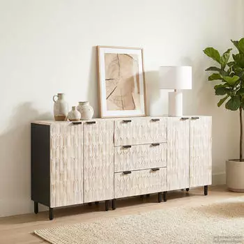 vidaXL Sideboard 3-tlg. Wei&szlig; gewaschen Massivholz Mango 180x33x75cm (3310029)