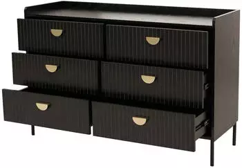 MCW Kommode O39 6 Schubladen MDF Holzoptik schwarz 80x120x44cm (MCW-O39)