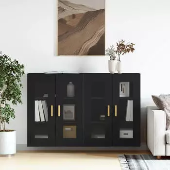 vidaXL Wandschr&auml;nke 2 Stk. Schwarz Holzwerkstoff (3197898)